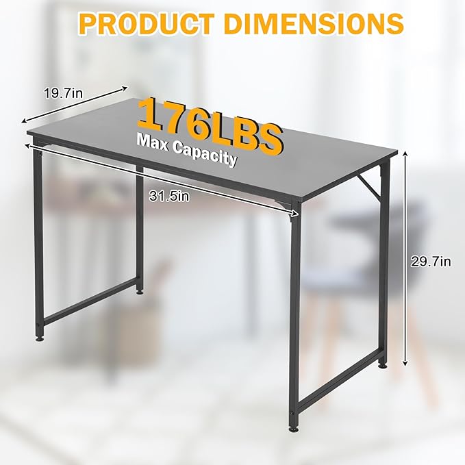 32 Inch Small Computer Desk, Metal-Framed Home Office Desk, Modern Study Table for Home Office Study and Writing,Black