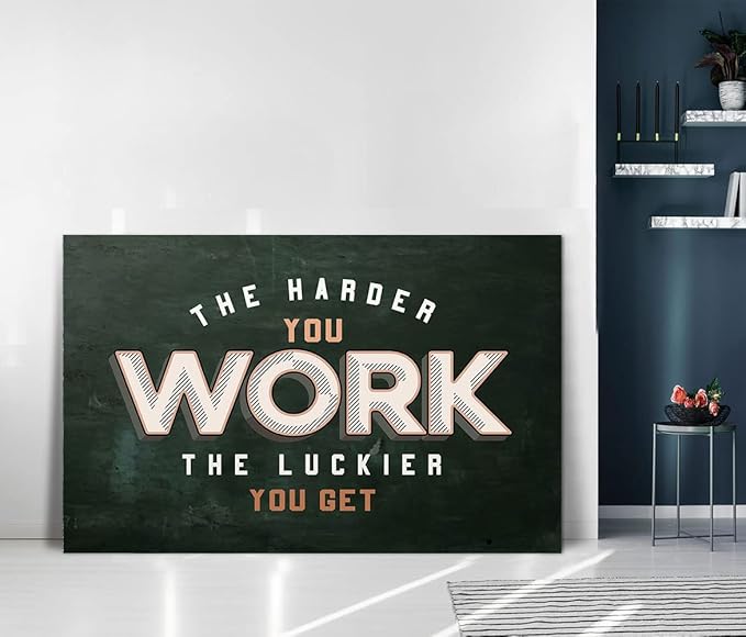 The Harder You Work The Luckier You Get - Inspirational Office Quotes Canvas Wall Art Black and White Positive Affirmations Wall Decor Artwork for Walls HD Print Framed Ready to Hang-44 Wx28 H