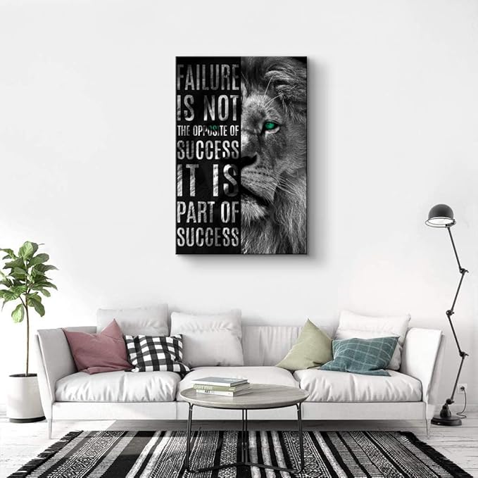 Motivational Lion Quotes Wall Decor Art Print 24''Wx36''H - Inspirational Office Wall Art with Positive Affirmations, Ready to Hang with Back Hook, Durable Home & Office Decor for Modern Spaces