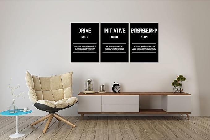 Entrepreneurship Initiative Drive Inspirational Canvas Wall Art 3 Panel Motivational Leadership Print Poster Painting Modern Inspiring Artwork for Home Office Living Room Wall Decor[60''Wx 28''H]