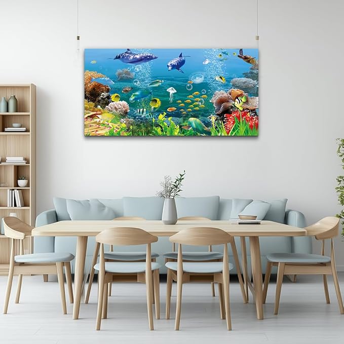 MHARTK66 Canvas Wall Art - Coral and Fish Modern Home Decor Stretched and Framed Ready to Hang Ocean Theme Sea Fish and sea Turtles Mediterranean Style Canvas Prints The living room Wall Decor
