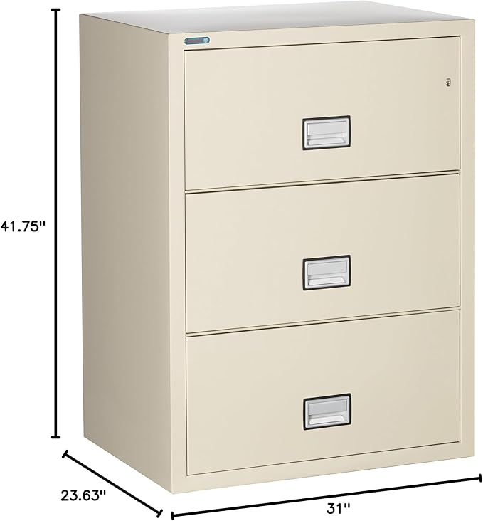 31 inch Wide 3-Drawer Lateral Fireproof File Cabinet – Legal and Letter Size Filing – Key Lock – Water Resistant – Fire Safe and Impact Rated – Putty Finish – Model LAT3W31P
