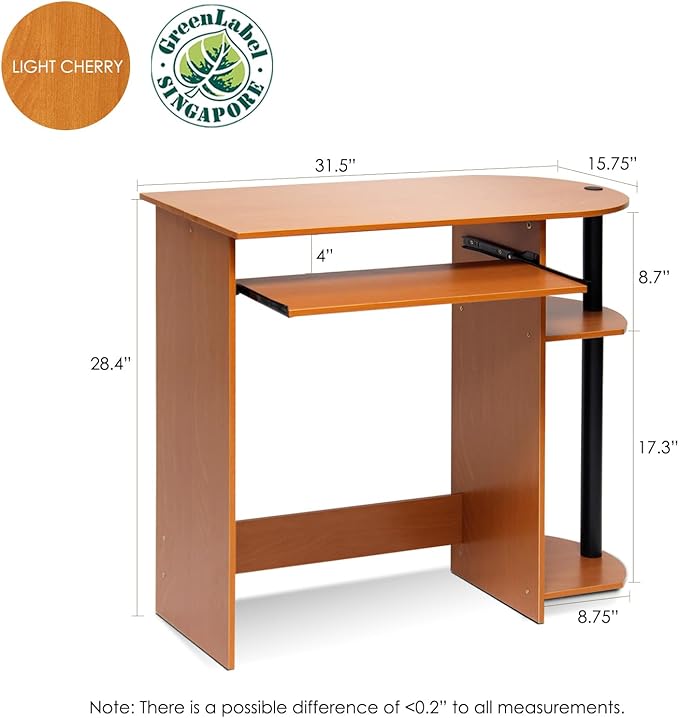 Furinno Simplistic Desk, 31.5 Wide Gaming Desk with Keyboard Tray, Computer Desk with Rounded Edges, Office Desk, for Home Office, Bedroom, Light Cherry Oak