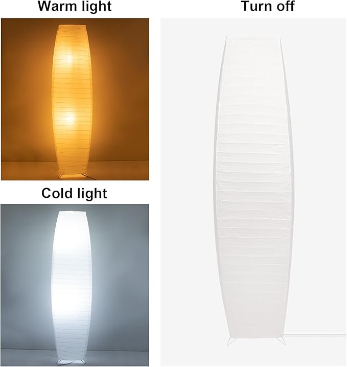 Paper Floor Lamp, Japanese Lamp with Rice Paper Lantern Shade, Minimalist Style Corner Floor Lamp for Bedroom, Office& Living Room (No Bulb)