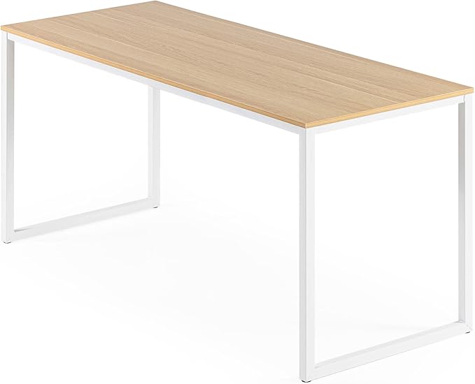 Zinus Jennifer 63 Inch White Frame Desk, Computer Workstation, Office Desk, Easy Assembly, Natural
