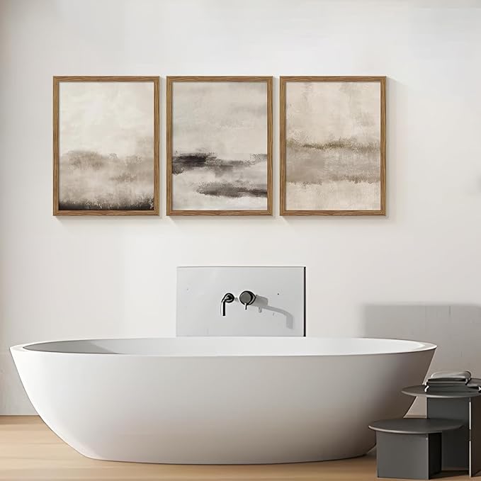 3 Piece Large Abstract Framed Wall Art, Neutral Beige Modern Art Wall Decor, Contemporary Minimalist Canvas Prints, Watercolor Paintings for Living Room Bedroom Dining Room Office 16x24 Inch