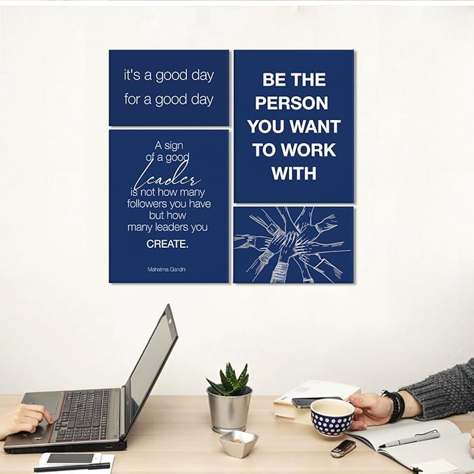 YEOION Navy Blue Motivational Teamwork Office Wall Decor,Inspirational Team Work Wall Art Canvas Frame Artwork for Office Workplace Breakroom Wall Decor Set of 6
