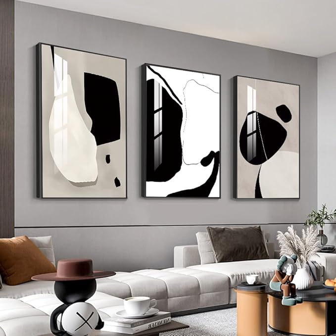 Abstract Wall Art Prints, Framed Wall Art for Living Room, Bedroom, Dining Room, Nursery, Office, Kitchen, Bathroom (White, 24"X 32" X 3 panel)