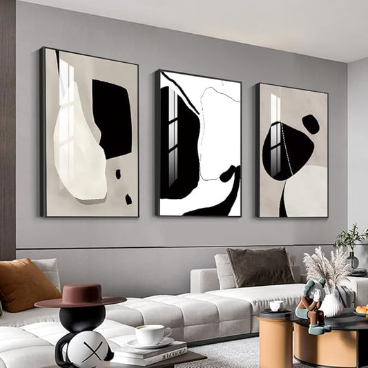 Abstract Wall Art Prints, Framed Wall Art for Living Room, Bedroom, Dining Room, Nursery, Office, Kitchen, Bathroom (White, 24"X 32" X 3 panel)
