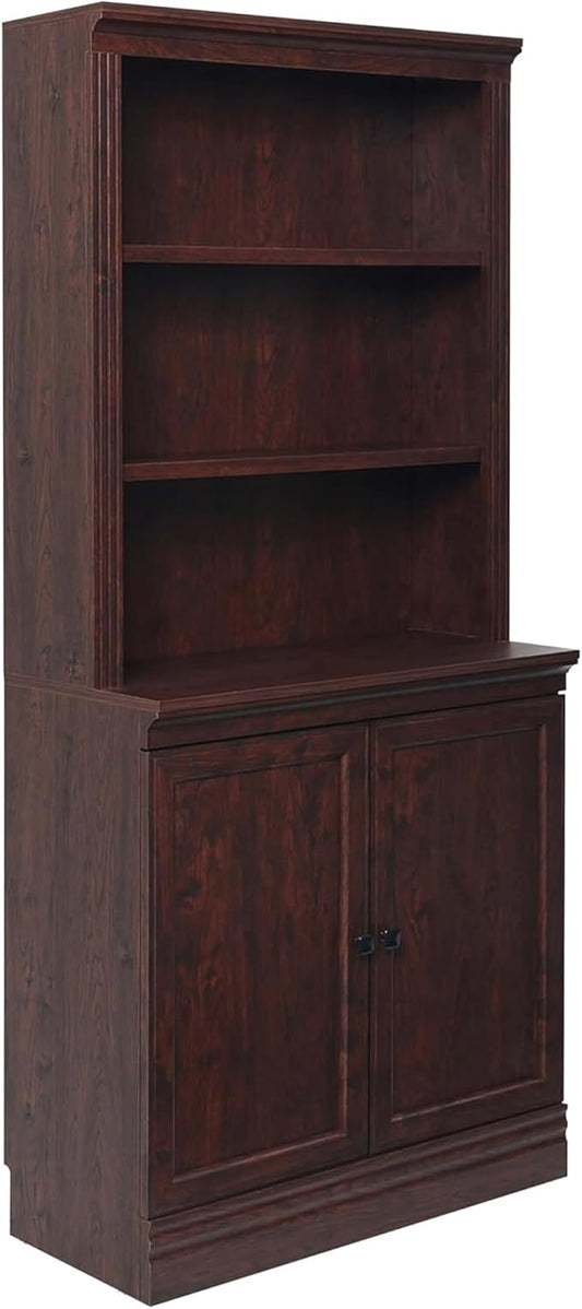 JAHRSTIM Halston Multi-Depth Bookcase, Adjustable Storage Shelving Unit with Doors for Home and Office Space, 31.5”L x 15.75”W x 72.8”H, Dark Cherry