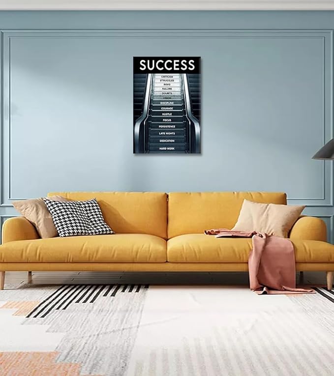 Contemporary Entrepreneur Inspirational Wall Paintings Success Wall Art Office Wall Decor Ladder to Success Wall Pictures HD Print for School Gym Wall Decor Gallery Wrapped Easy to Hang-24x36 inches