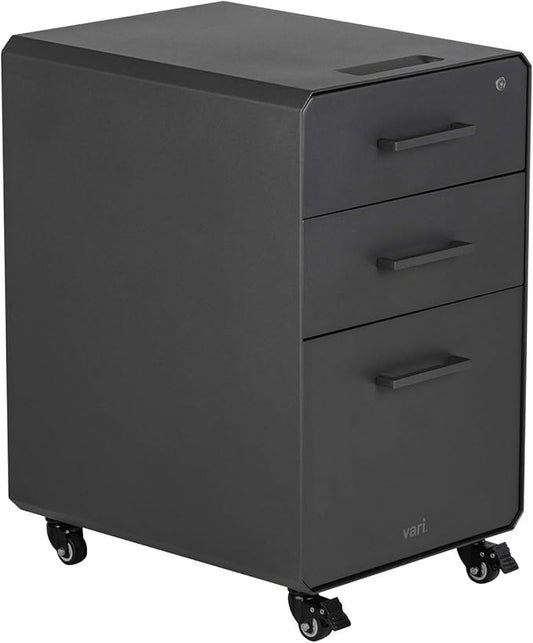Vari Three Drawer File Cabinet - Mobile Filing Cabinet for Home or Office - Hanging File Storage - Lockable Drawers with Heavy-Duty Steel and Rolling Casters - Charcoal Grey