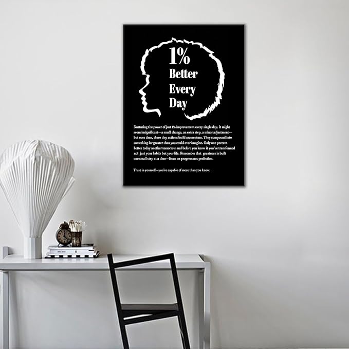 Motivational Canvas Wall Art Inspirational Slogan 1% Better Every Day Office Poster Wall Decor Success Quotes for Modern Home Gym Son Room Classroom Bedroom Stretched and Framed [18''W X 24''H]