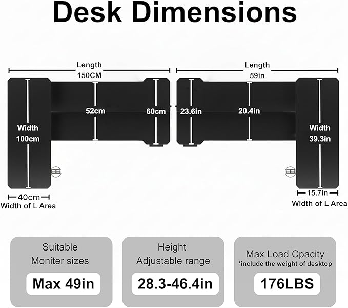 59 Inch L Shaped Standing Desk Electric Adjustable Height, Corner Standing Desk, Electric Sit Stand Table with Reversible Splice Boards for Computer Office Home (Rustic Brown)