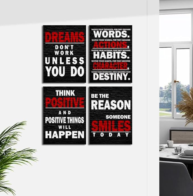 Inspirational Poster Watch Your Thoughts - Large Art Quote for Living Room Bedroom Gym - Black & Red
