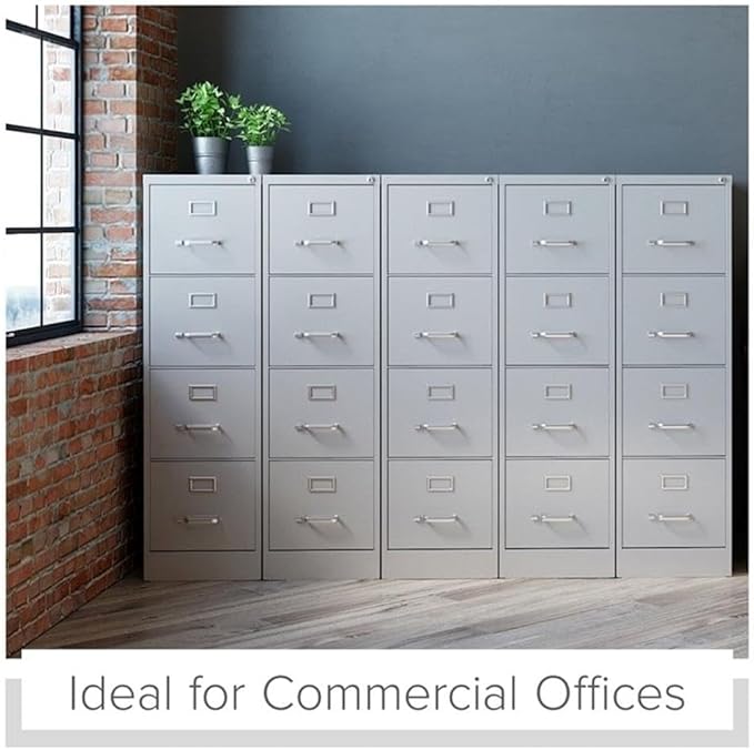Pemberly Row 4-Drawer Vertical Filing Cabinet, 22 in Deep Metal Construction, Light Gray Finish, Commercial Grade with Lock, Ball-Bearing Suspension, Letter-Size File Storage for Office or Home Use