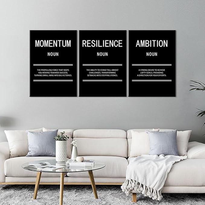 WYJZDZQ8 Ambition Momentum Resilience 3 Panel Inspirational Wall Art Motivational Canvas Print Poster Picture Painting Modern Inspiring Artwork for Home Living Room Office Wall Decor [60''Wx 28''H]