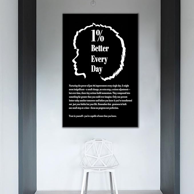 Inspirational Framed Canvas Wall Art 1% Better Every Day Picture Office Success Quote Growth Entrepreneur Motivational Poster Print for Modern Home Classroom Artwork Ready to Hang [24''Wx36''H]