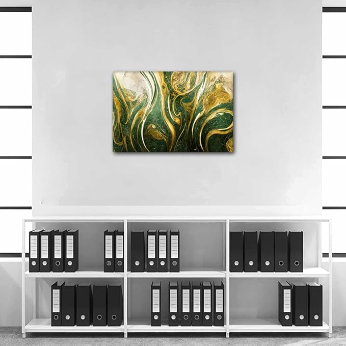 Abstract Canvas Art Decor 1 Panel Modern Marble Art Poster Gold and Blue Green Abstract Illustration Picture Printing for Men Living Room Bedroom Office Wall Decor Stretched Ready to Hang 18x12 in