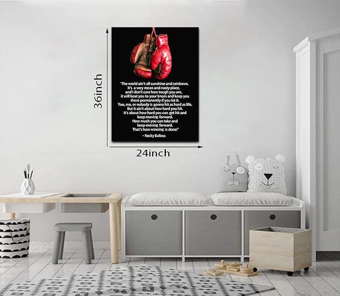Yatsen Bridge Boxing Champion Motivational Quote Wall Art, Rocky Balboa Movie Poster Art Print with Framed Modern Pop Inspirational Wall Decor for Home Gym Gallery-Wrapped Ready to Hang - 24x36
