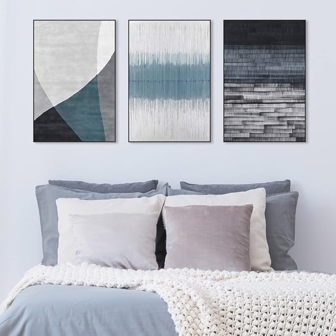 ARTKN Modern Wall Art Set of 3, Abstract Canvas Blue Wall Art for Living Room Bedroom Office,Navy Large Framed Wall Decor(Blue, 24" X 32" X 3 pieces)