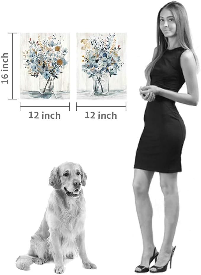 Hardy Gallery Floral Canvas Wall Art Prints: Abstract Blossom Flower Bouquet in Glass Bottle Picture Print on Canvas Small Size for Dining Room (12'' x 16'' x 2 Panels)