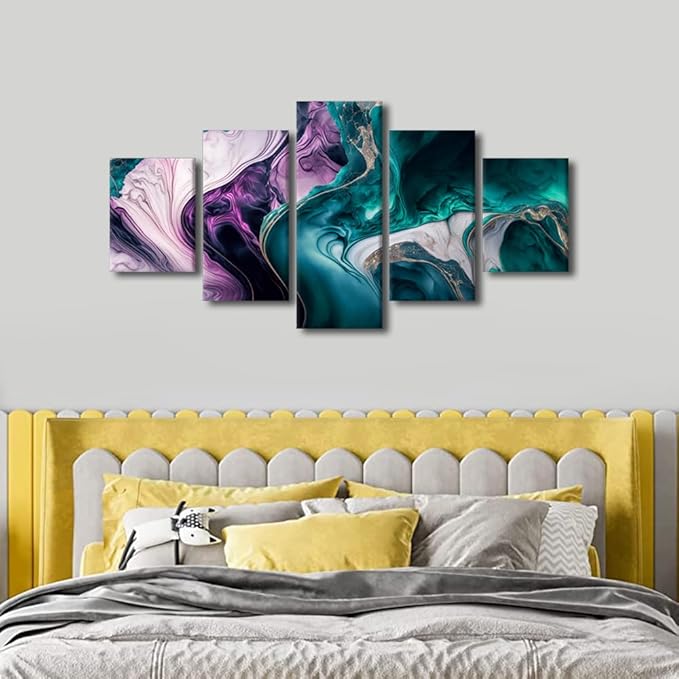 Wall Art Decor for Men Modern Home Wall Canvas Art Swirls of Multi Color Marble Artwork Printing Abstract Art Pcture Prints on Canvas 5 Panel Wall Art Stretched and Framed Ready to Hang 60x32 in
