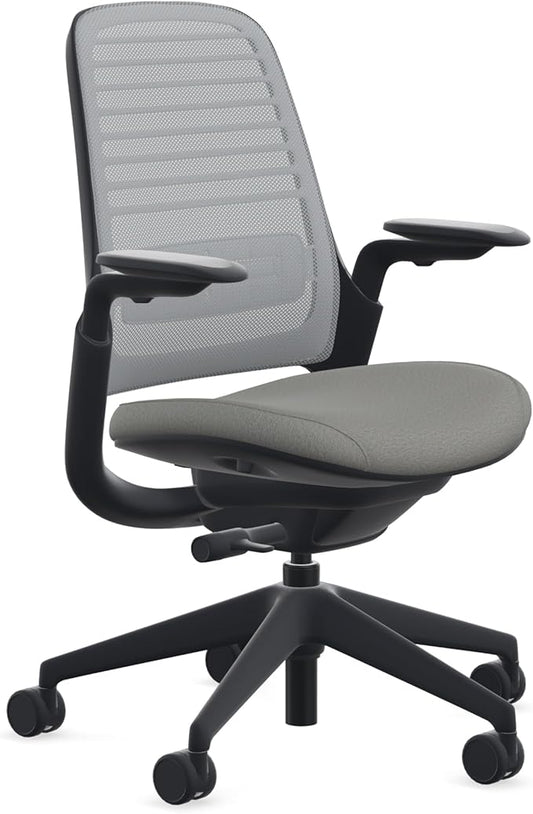 Steelcase Series 1 Office Chair - Ergonomic Work Chair with Wheels for Carpet - Helps Support Productivity - Weight-Activated Controls, Back & Arm Support - Easy Assembly - Nickel + Night Owl