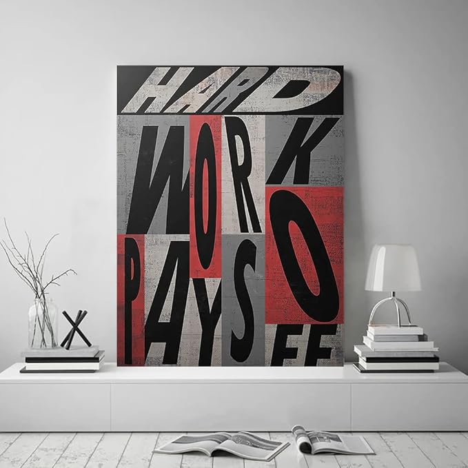 Motivational Wall Art Inspirational Quotes Canvas Painting Work Hard Pays Off Posters Prints Modern Office Wall Decor for School Library Classroom Study Room Decor Framed Ready to Hang - 18x24 inch