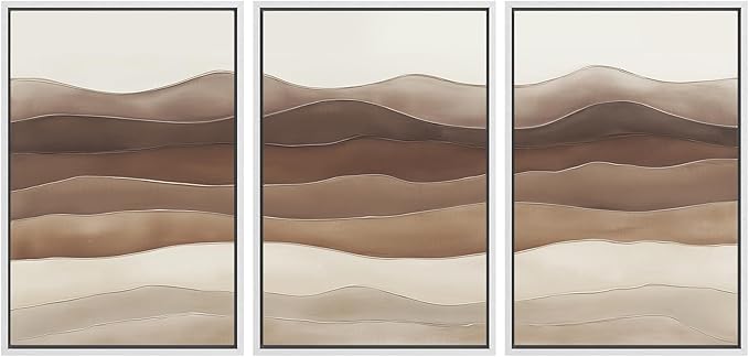 SIGNWIN Framed Canvas Print Wall Art Set Layered Earthy Ridges Illustrations Decorative Relax/Calm Zen for Living Room, Bedroom, Office - 24"x36"x3 WHITE