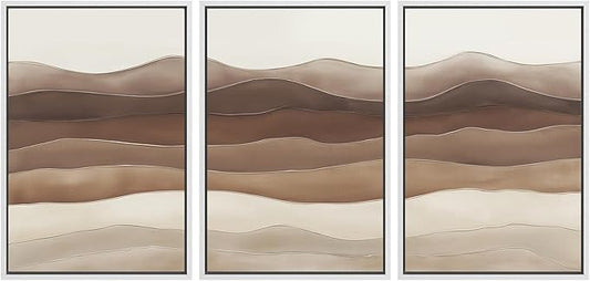 SIGNWIN Framed Canvas Print Wall Art Set Layered Earthy Ridges Illustrations Decorative Relax/Calm Zen for Living Room, Bedroom, Office - 24"x36"x3 WHITE