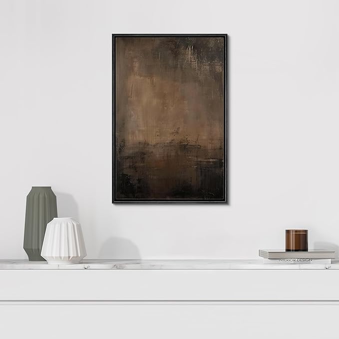 SIGNFORD Framed Canvas Print Wall Art Abstract Earthy Tones Rustic Neutral Illustrations Modern Art Decorative Bohemian Relax/Calm for Living Room, Bedroom, Office - 16"x24" Black