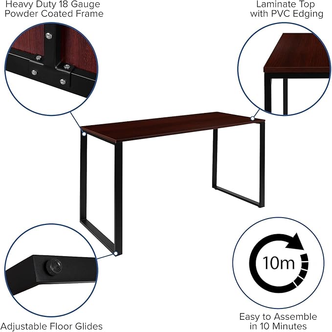 Flash Furniture Modern Commercial Grade Desk Industrial Style Computer Desk Sturdy Home Office Desk - 55" Length (Mahogany)
