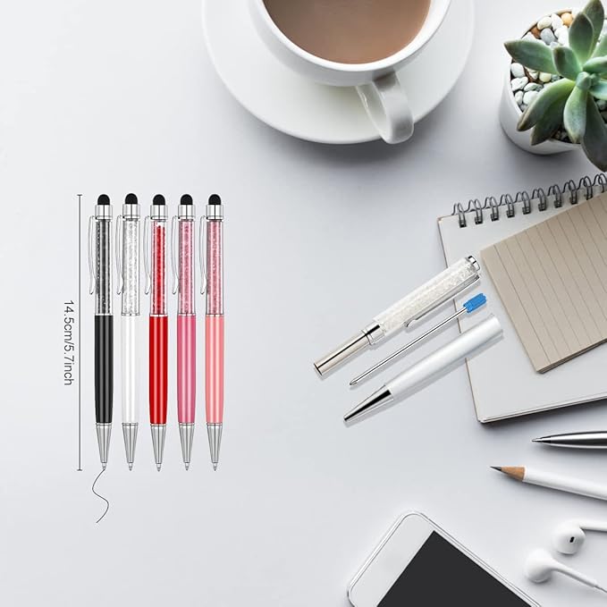 2.75 Inch Ballpoint Pen Refills Pack of 10, Smooth Writing 1.0 mm Medium Point Metal Refill, Replaceable Ink Pen Refill for Diamond Crystal Stylus Pens and Ballpoint Pens (Black and Blue)