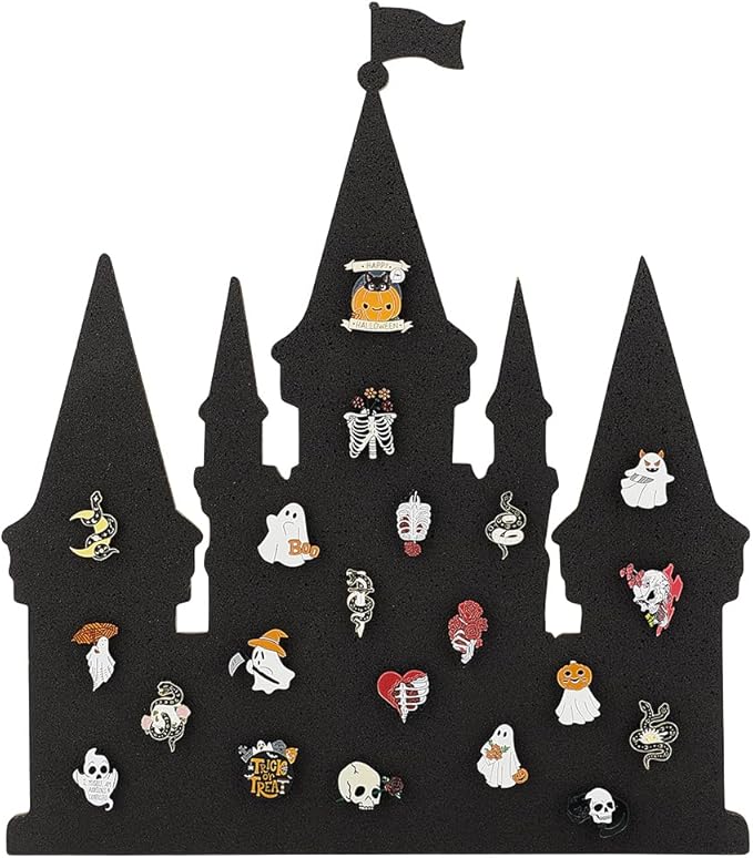BENECREAT Black Castle Pin Board Cork Board, 14.2x11.8Inch Bulletin Display Board Wall Mounted Cork Board for Brooch Pin Collection Display, Office Home and School Decor