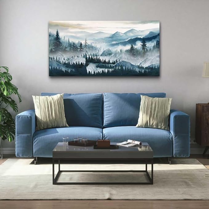hyidecorart Canvas Wall Art For Living Room Large Wall Decor for Bedroom Home Decor Office Decorations Fog Forest Landscape Wall Painting Stretched And Framed Pictures Art Ready To Hang Works