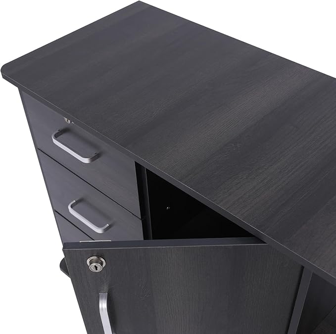 3 Drawer File Cabinet on Wheels, Rolling Printer Stand with Open Storage Shelf, Mobile Lateral Office Storage for Home School Office (Black)