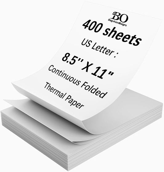 400-Sheet Thermal Printer Paper 8.5 x 11 white Continuous Folded Paper 8.5 x 11 Inches US Letter Size for PD-A4/ M832D/ M08F Inkless Printer,Portable Printers Wireless for Travel