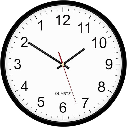 Foxtop Black Backwards Wall Clock, Runs Counterclockwise, 12 Inch Silent Non Ticking Battery Operated Round Analog Wall Clock for Bedroom Bathroom Home Office Classroom
