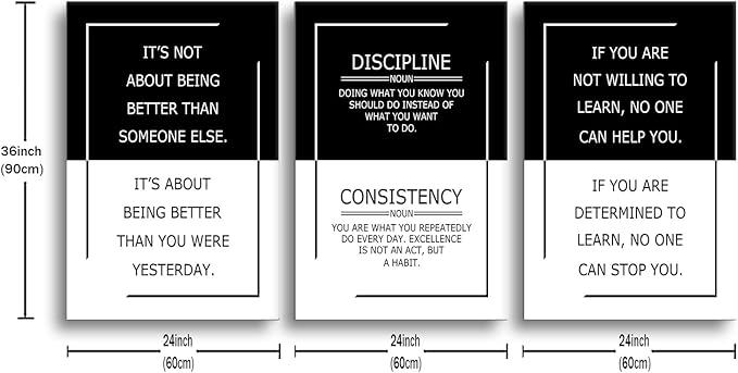 Motivational Poster for Office Decor 3 Piece Practice Success Quote Inspirational Wall Art Canvas Prints Artwork for Modern Home Living Room Painting Pictures Stretched and Framed[72''Wx 36''H]