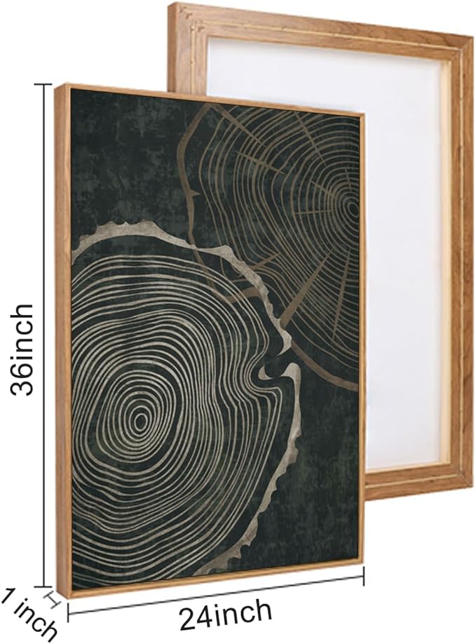 Ausril Tree Ring Framed Canvas Wall Art Set of 3, Modern Beige Wood Stump Wall Decor, Black and Gray Tree Spiral Wall Painting, Neutral Nature Art Print for Living Room, Bedroom, Office - 36"x24"