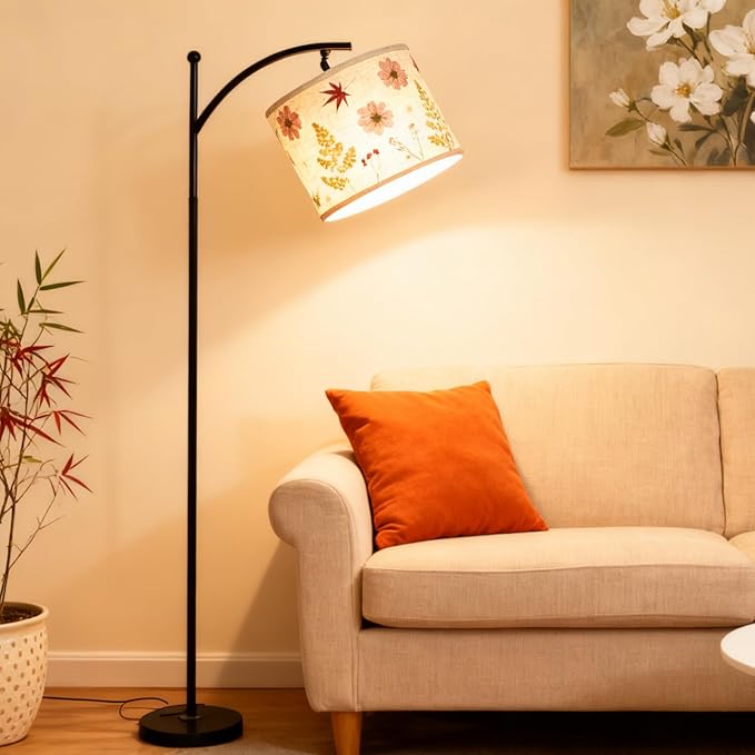 61“Dried Flowers Floor Lamp with 9W 3 Color Temperatures LED Bulb, Tall Standing Lamp with Adjustable Floral Lampshade for Living Room,Bedroom,Office