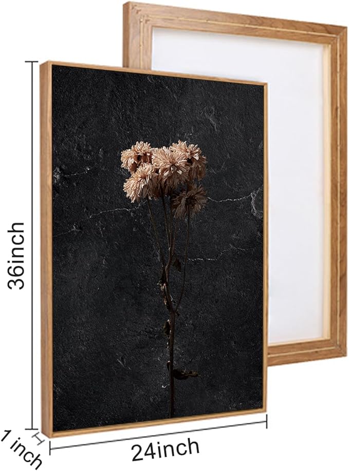 Moody Dark Orange Floral Framed Canvas Wall Art Set, Minimalist Wildflower Wall Decor, Black Flower Botanical Wall Painting, Modern Illustration Art Print Living Room, Bedroom, Office 36"x24"x3