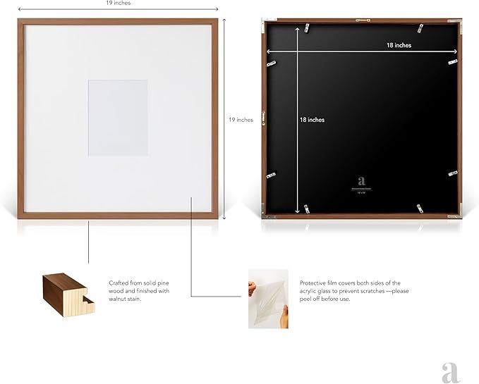 artisane home goods - Gallery Frame 1.0, Picture Frame, 18x18 Walnut, Gallery Wall Frame Set, Large Picture Frame, Oversized Mat (4x4, 4x6, and 5x7)