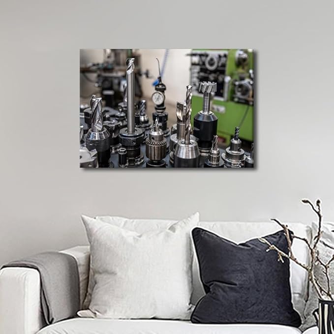 TUMOVO CNC Machine Tools Prints for Wall Decor Machine Pictures Print on Canvas Bathroom Decor Wall Art Canvas Wall Artwork Family Wall Decor Modern Home Decor Canvas Art Wall Hanging, 12" x18"