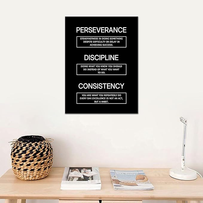 Discipline Inspirational Canvas Poster Consistency Perseverance Motivational Entrepreneur Quotes Wall Art Success Picture Print for Home Bedroom Gym Office Wall Decor Ready to Hang [18''Wx24''H]