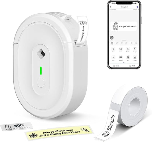 Mini Label Maker Machine with Tape, N12 Portable Bluetooth Label Printer, Thermal Sticker Labeler for Small Business, School, Home, Office(White)