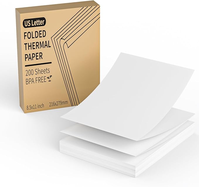 FungLam Thermal Printer Paper 8.5 x 11 Inch, 200 Sheets US Letter Size Thermal Paper, Folded, Continuous, Perforated, Compatible with A4 Portable Thermal Printer