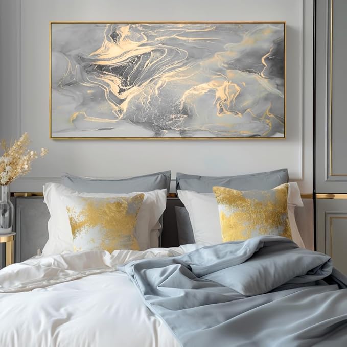 Wall Art Abstract Canvas Painting Gray Wall Decor Fluid Ink Modern Artwork for Living Room Bedroom Dining Room Home Office Decor 30"x60" with Framed