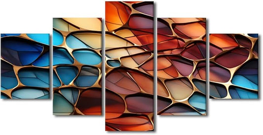 Abstract Canvas Wall Art Decor Modern 5 Panel Home Wall Art Abstract Background Poster Printing Colored Glass Painting Prints on Canvas for Lady Men Bedroom Decor Framed Ready to Hang 60x32 in